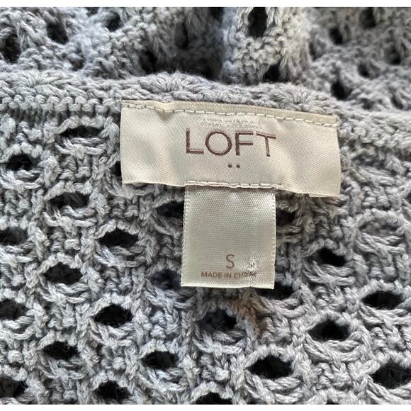 Loft Open Knit Pullover Sweater Sz S Gray Long Sleeve Scallop Neckline - Picture 9 of 10